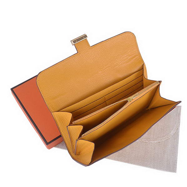 Cheap Fake Hermes Constance Long Wallets Yellow Calfskin Leather Gold